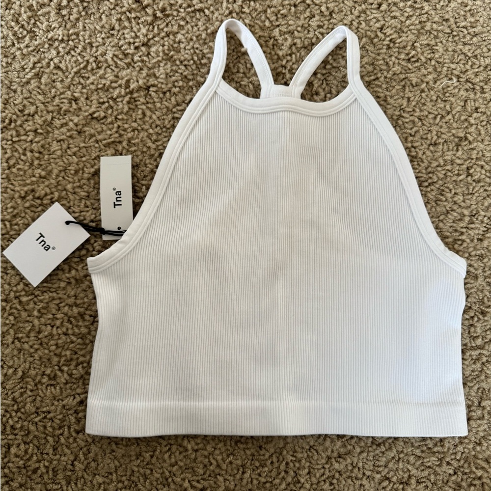 Aritzia TNA cropped halter top white size M